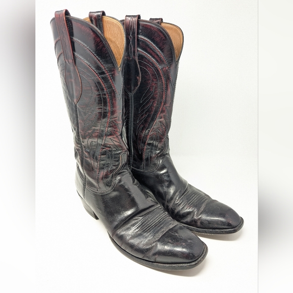 Vintage Lucchese Mens 11.5 Gavin Black Cherry Goat Leather...